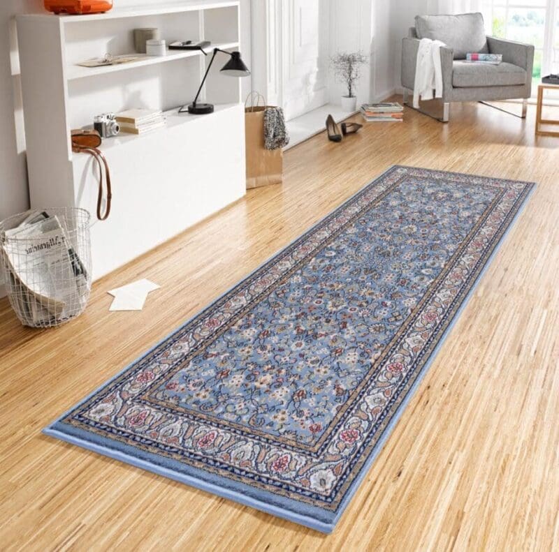 Herat tæppe i farven Blå Creme lavet af 100% Polypropylene-Heatset med en bagside af Jute