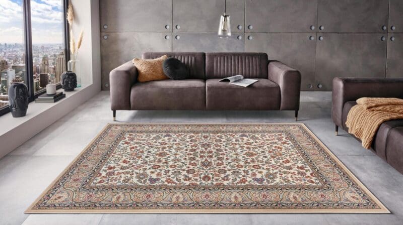 Herat tæppe i farven Beige Creme lavet af 100% Polypropylene-Heatset med en bagside af Jute