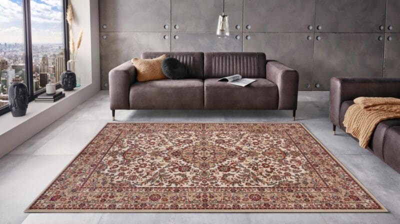 Herat tæppe i farven Beige Creme lavet af 100% Polypropylene-Heatset med en bagside af Jute