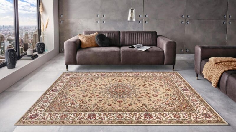 Herat tæppe i farven Beige Creme lavet af 100% Polypropylene-Heatset med en bagside af Jute