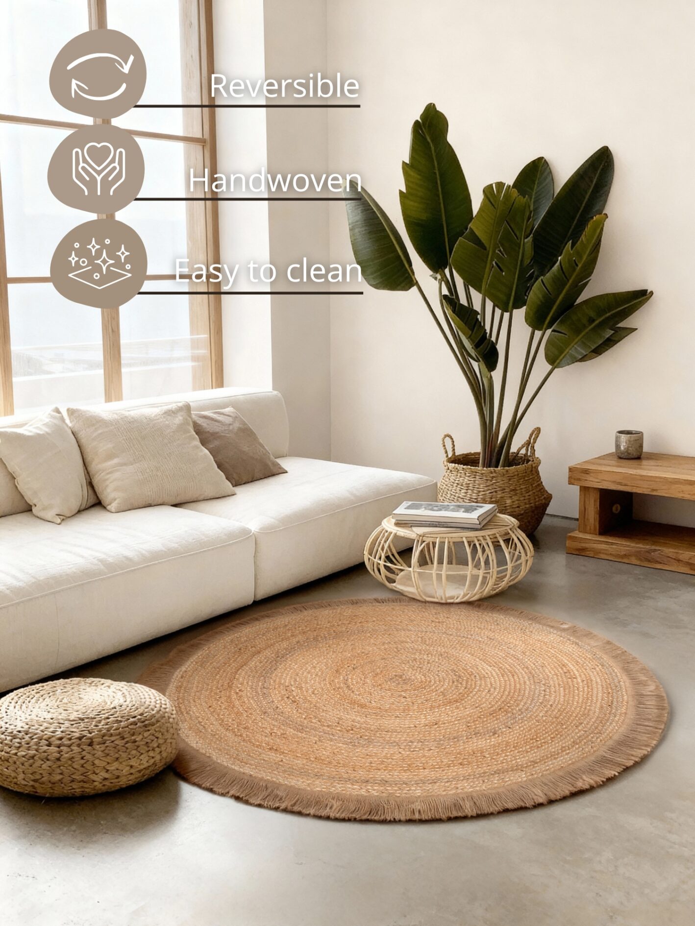 Hanse Home Flettet Jute tæppe rund Nuru - Natural guld - Billede 4