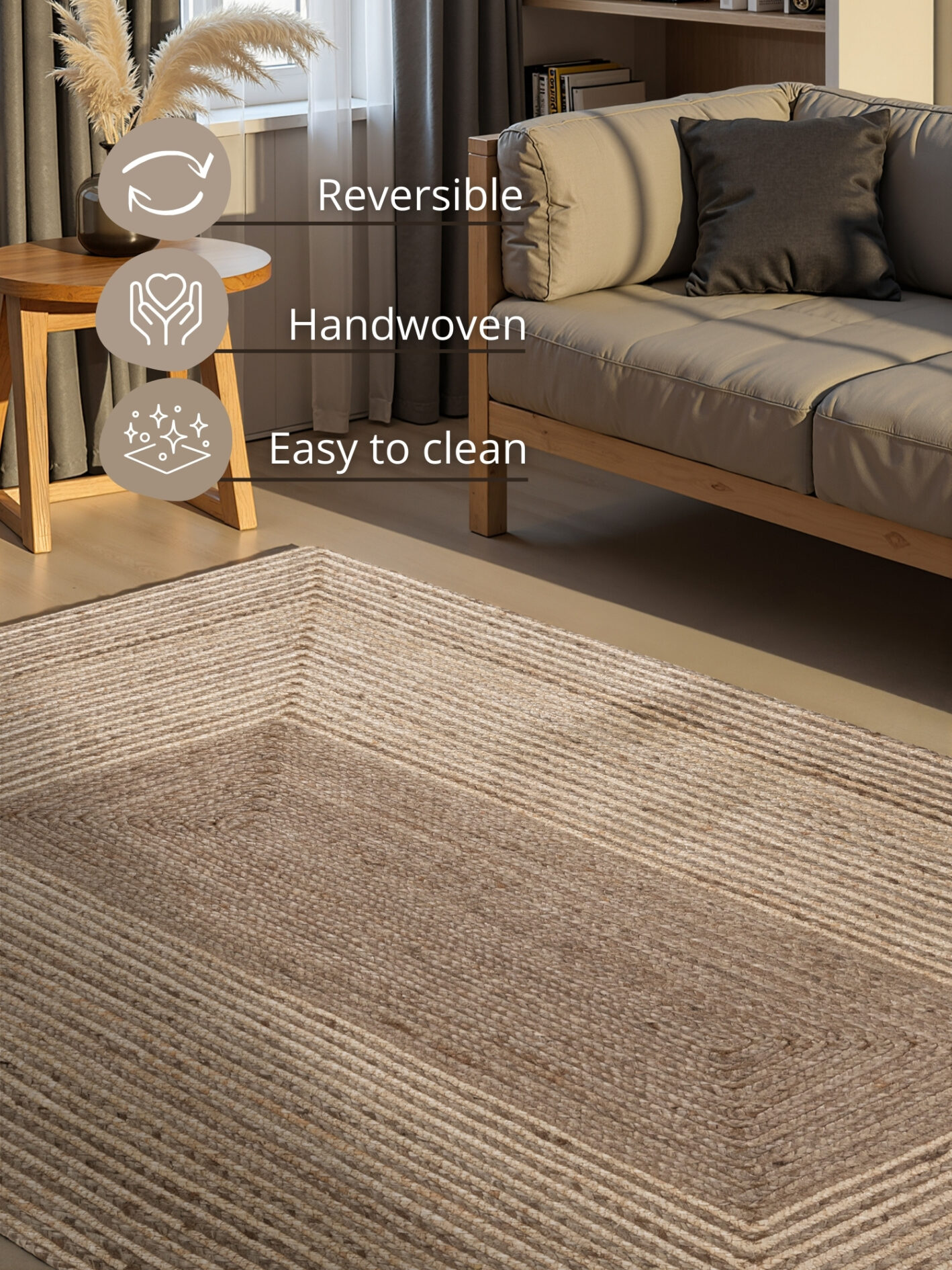 Hanse Home Jutetæppe - Line Natural hvid-brun - Billede 5