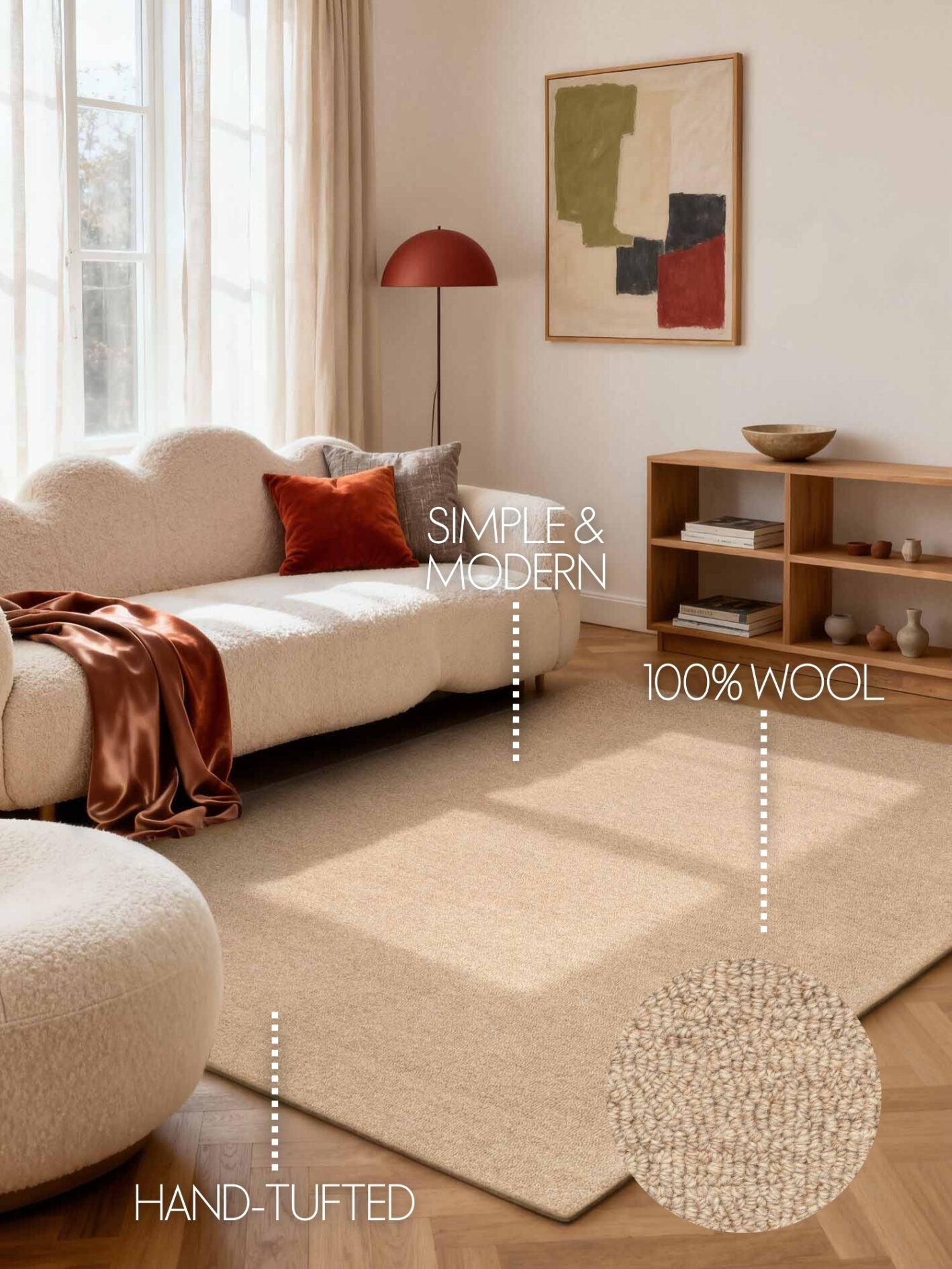 Elle Decoration uldtæppe Knots - Beige - Billede 5