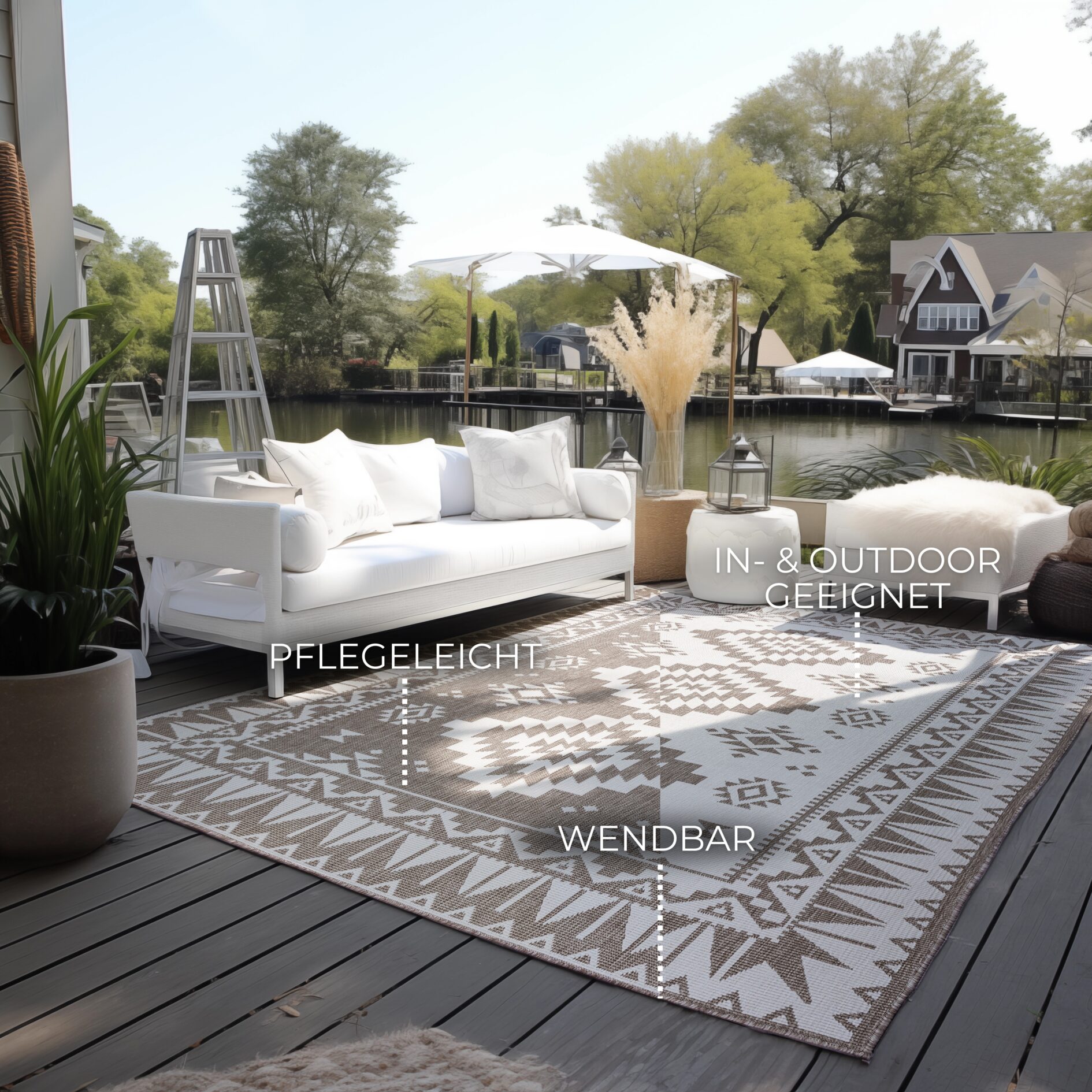 Elle Decoration Gemini inde og ude vendbart tæppe - Dynamisk Linen - Billede 5