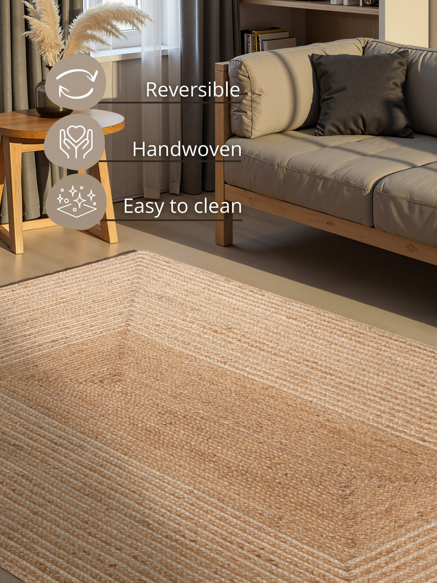 Hanse Home Jutetæppe - Line Natural Hvid-guld - Billede 5