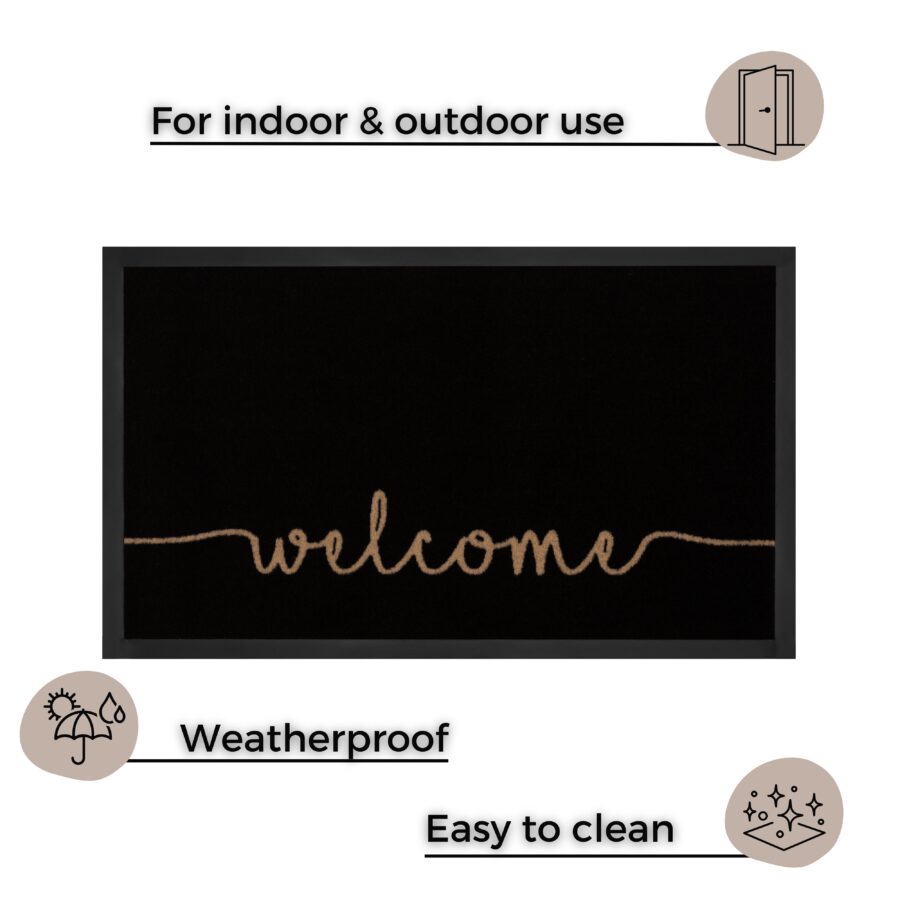 Design dørmåtte Hyggelig Velkomst 45x75 cm - Antracitbeige
