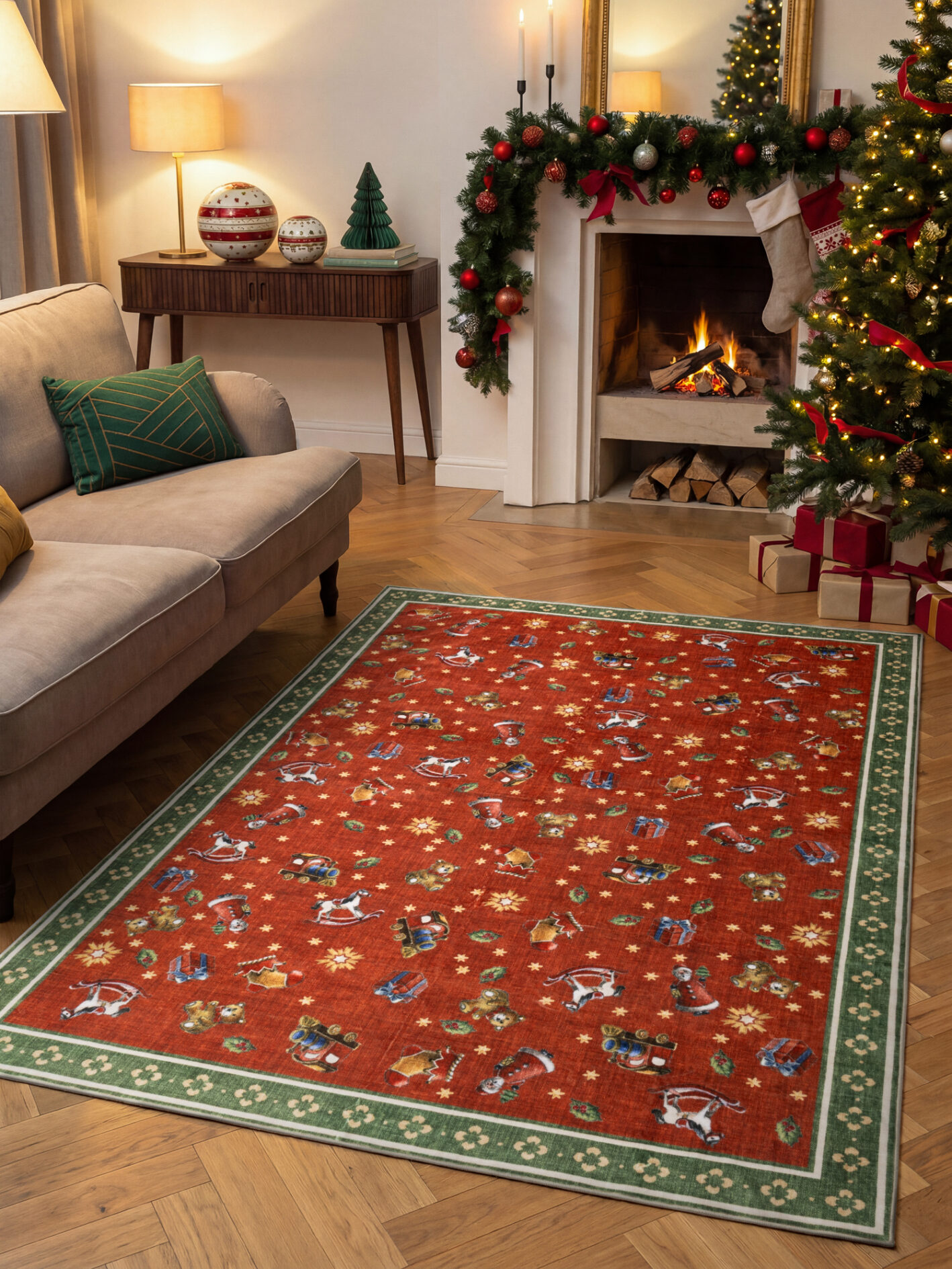 Villeroy & Boch Toy's Delight Design Rundt Tæppe Nostalgisk Noel - Rød-grøn