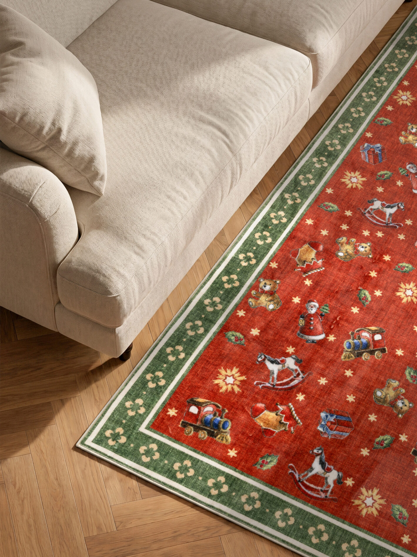 Villeroy & Boch Toy's Delight Design Rundt Tæppe Nostalgisk Noel - Rød-grøn