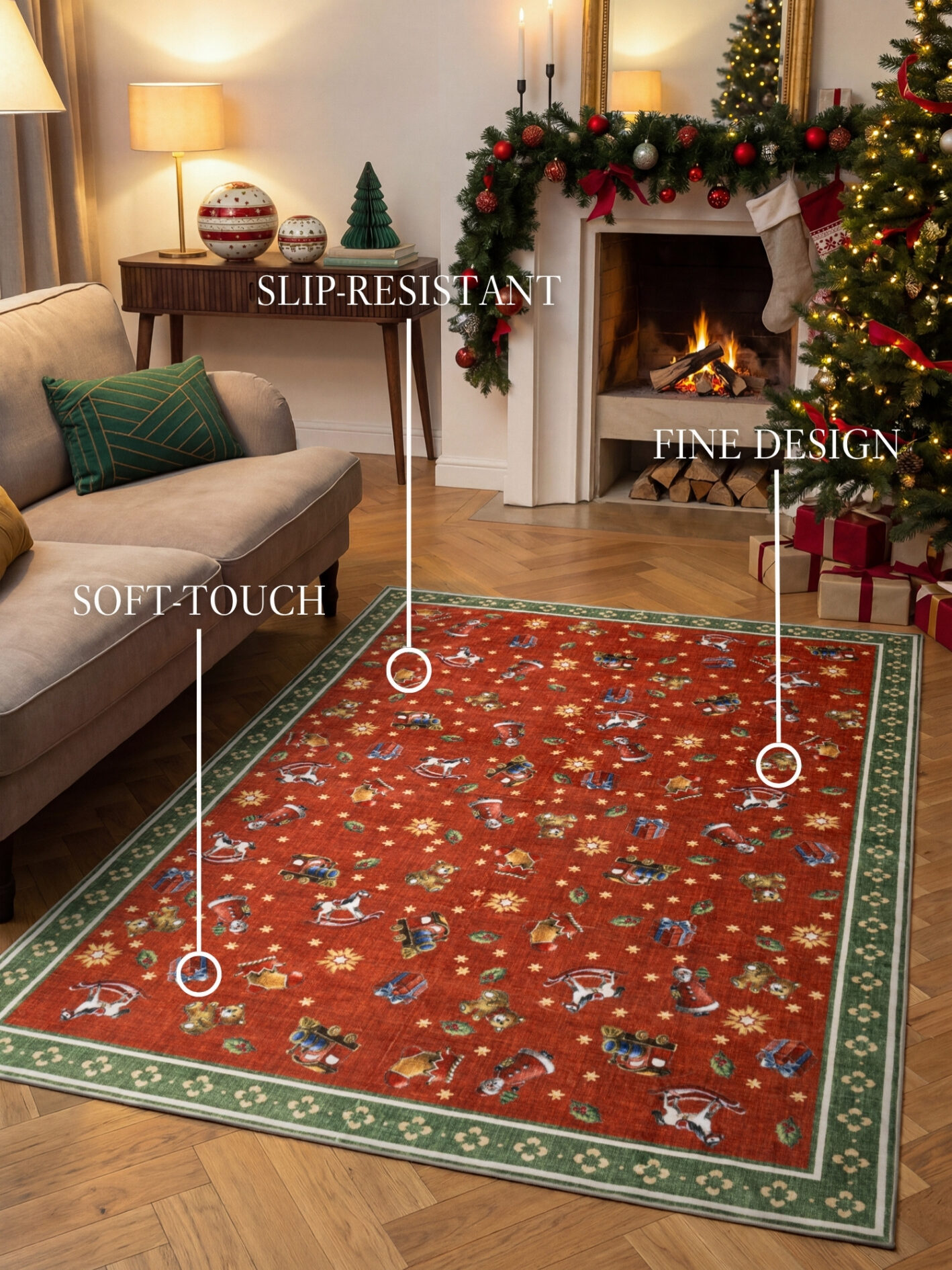 Villeroy & Boch Toy's Delight Design Rundt Tæppe Nostalgisk Noel - Rød-grøn